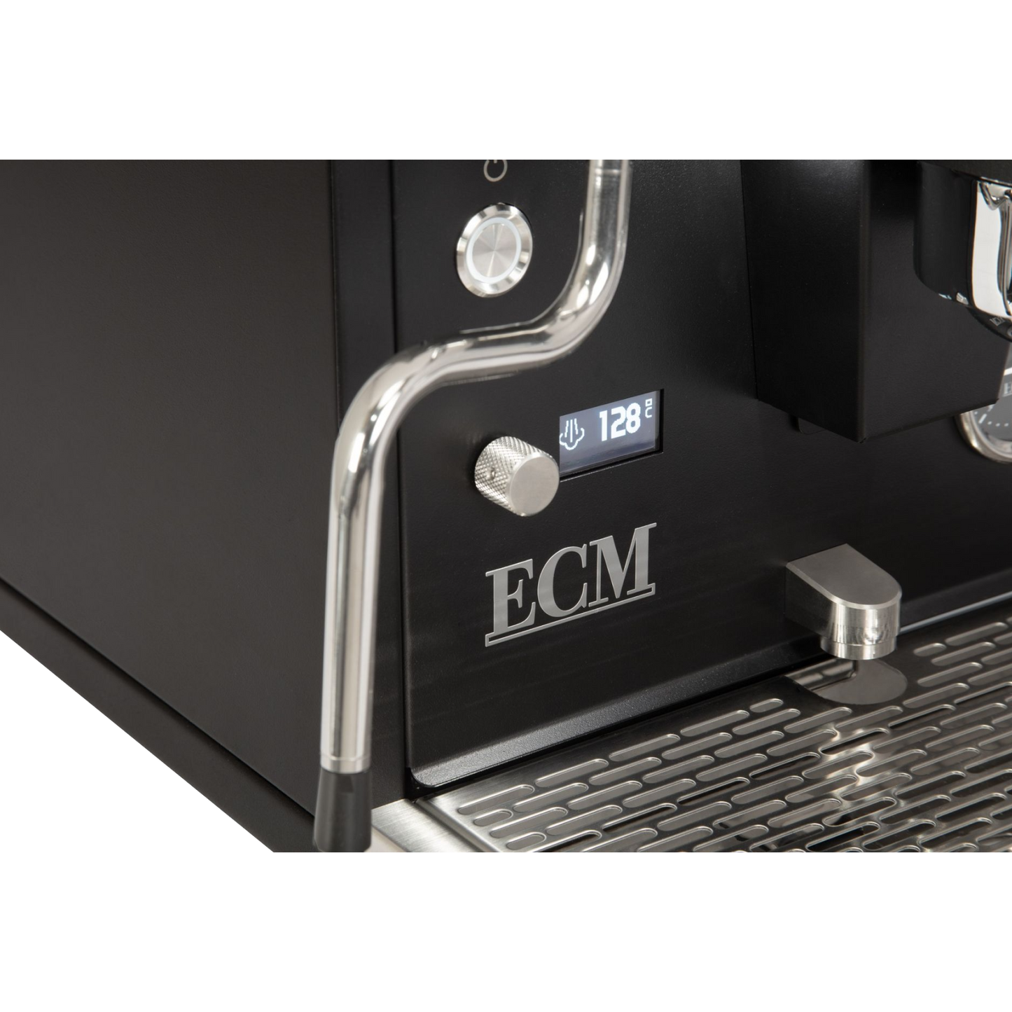 ECM Synchronika II OLED espressomachine closeup melkschuimkant